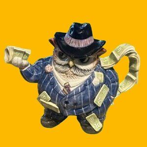 Vintage Fitz and Floyd Birdbrains Owl Capone Tea Pot